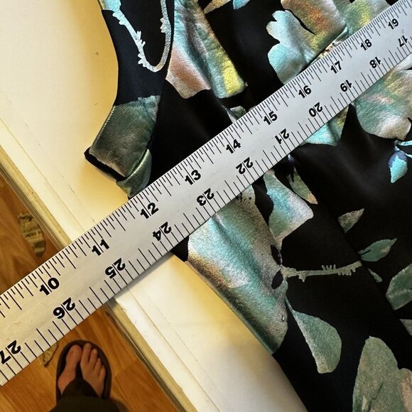 Avenue Womens Size 24 Metallic Black and Green Floral Sheath Midi Dress Evening - Picture 7 of 7